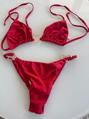 Red Heart-Accent Triangle Bikini - Women Swim
